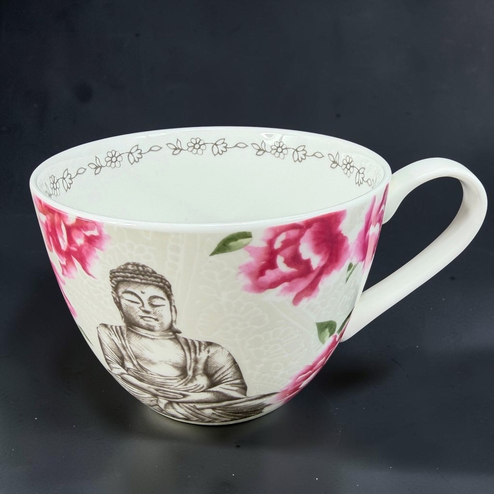 Portobello By Inspire Buddha Pink Floral Oversized Bone China Mug 6in Peace Cup